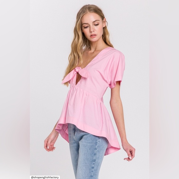 English Factory Pink Front Tie Poplin Peplum Top Size‎ Medium - Picture 10 of 10